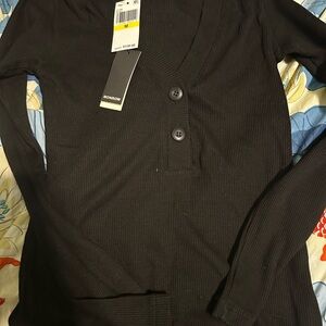 Monrow Black Ribbed Knit Cardigan